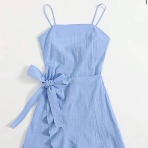 💎NWOT SHEIN baby Blue Backless Ruffle Hem Dress
